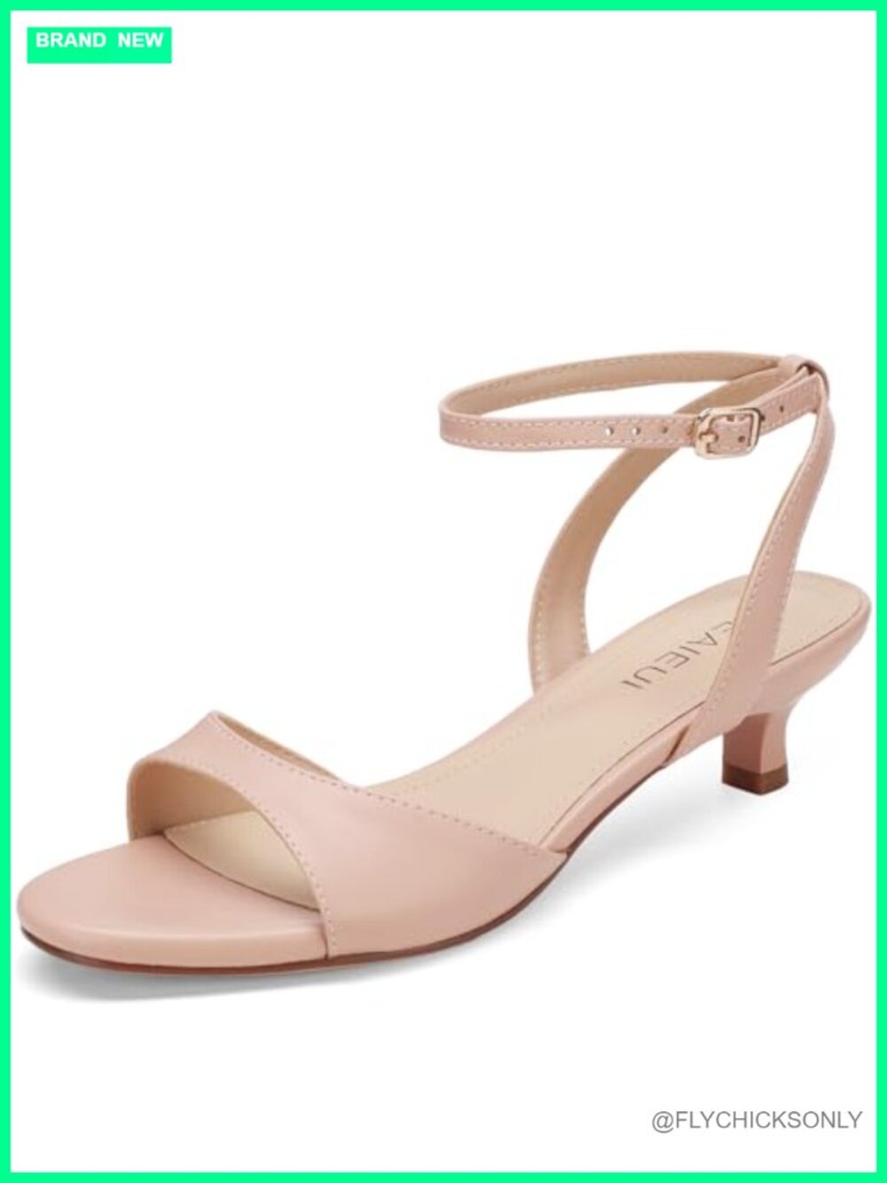 Women's Kitten Heel Sandals Round Open Toe Strappy Metallic Low Heel